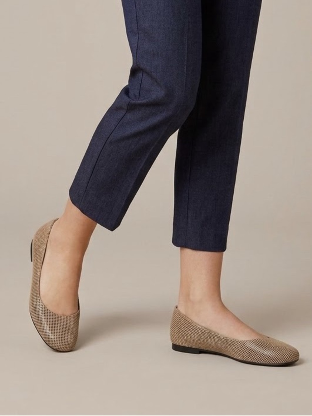 Taryn Rose Perforated Tan Slip-On Ballet Flats